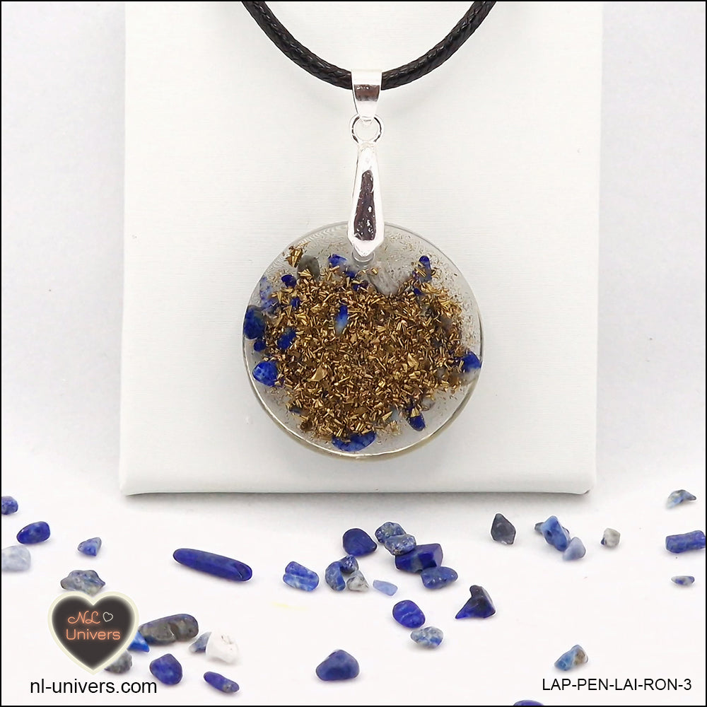 Pendentif Lapis-Lazuli rond M.2 en orgonite laiton