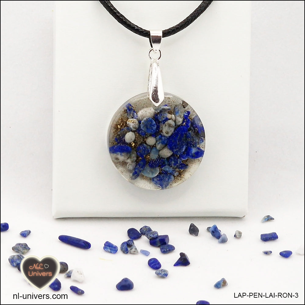 Pendentif Lapis-Lazuli rond M.2 en orgonite laiton