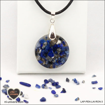 Pendentif Lapis-Lazuli rond M.2 en orgonite laiton