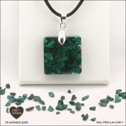 Square Malachite pendant M.1 in brass orgonite