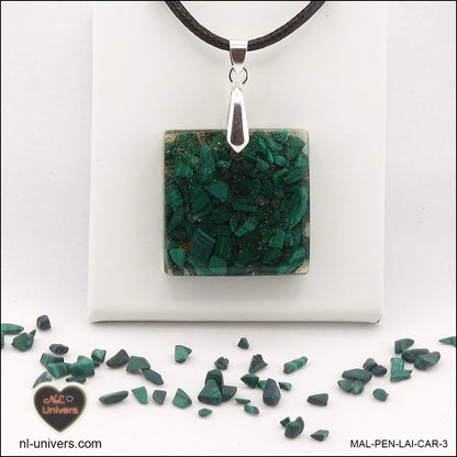 Square Malachite pendant M.2 in brass orgonite