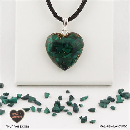 Pendentif Malachite cœur M.2 en orgonite laiton