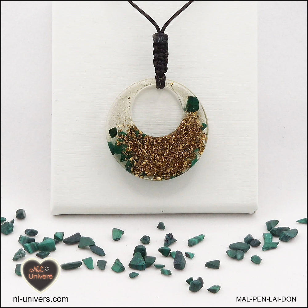 Pendentif Malachite donut en orgonite laiton