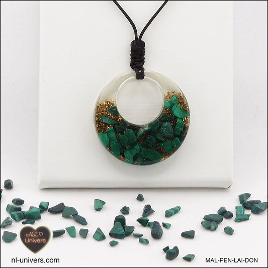 Pendentif Malachite donut en orgonite laiton