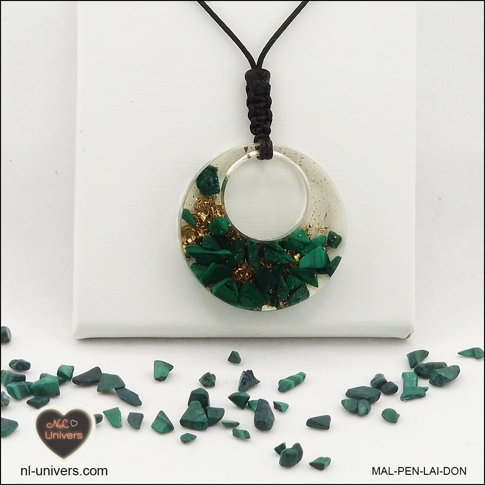 Pendentif Malachite donut en orgonite laiton