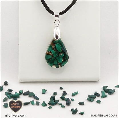 Malachite drop pendant in brass orgonite