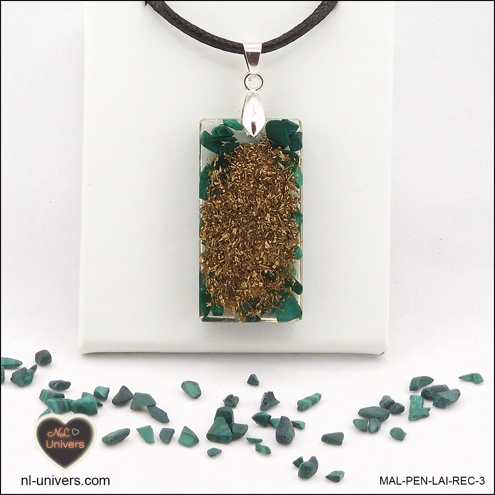 Malachite rectangle pendant M.2 in brass orgonite