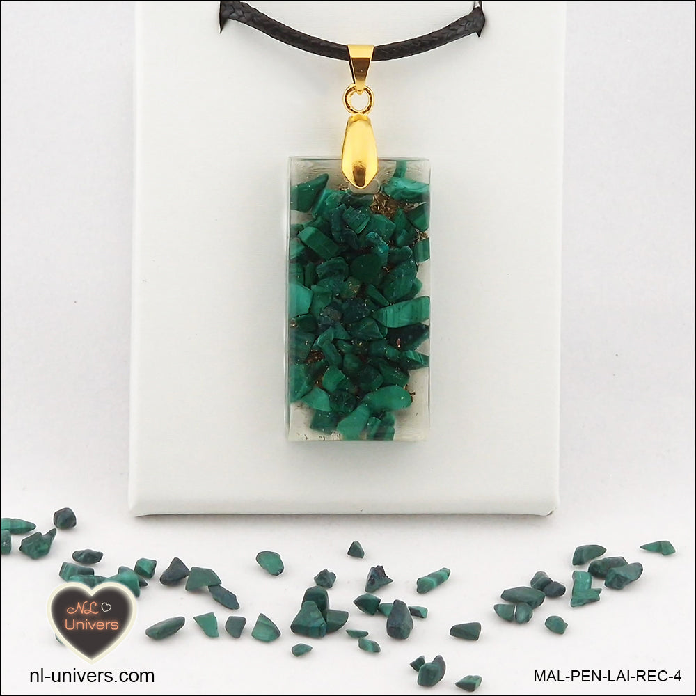 Pendentif Malachite rectangle M.2 en orgonite laiton