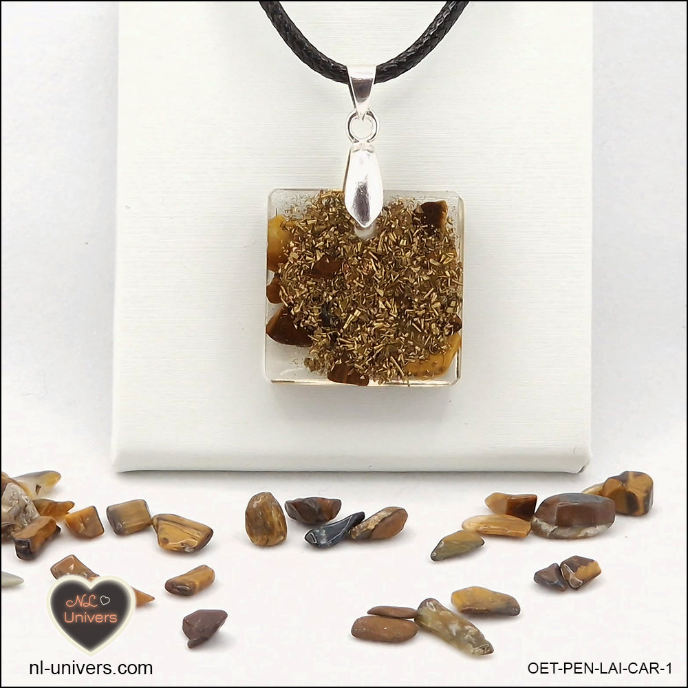 Square Tiger's Eye pendant M.1 in brass orgonite