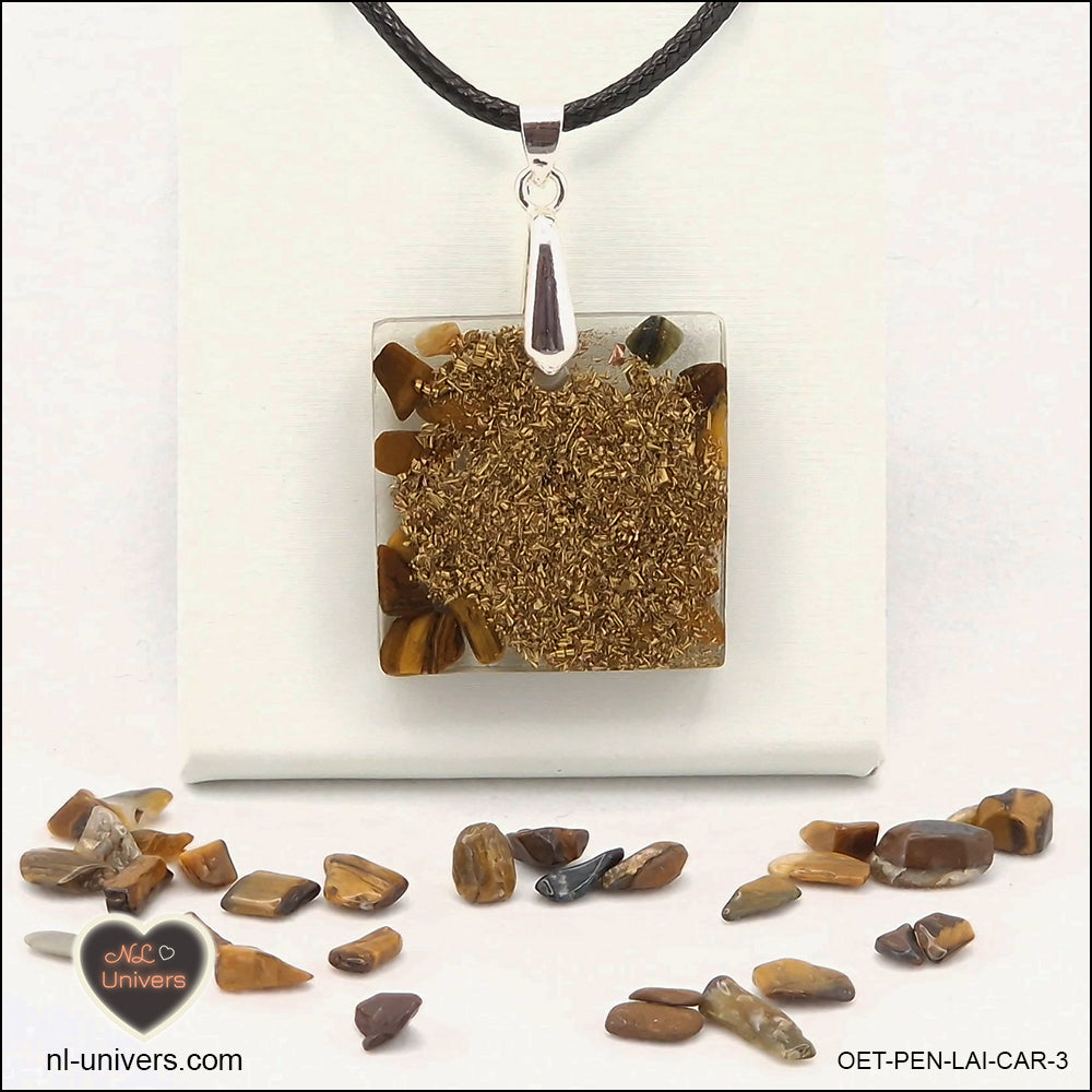 Square Tiger's Eye pendant M.2 in brass orgonite