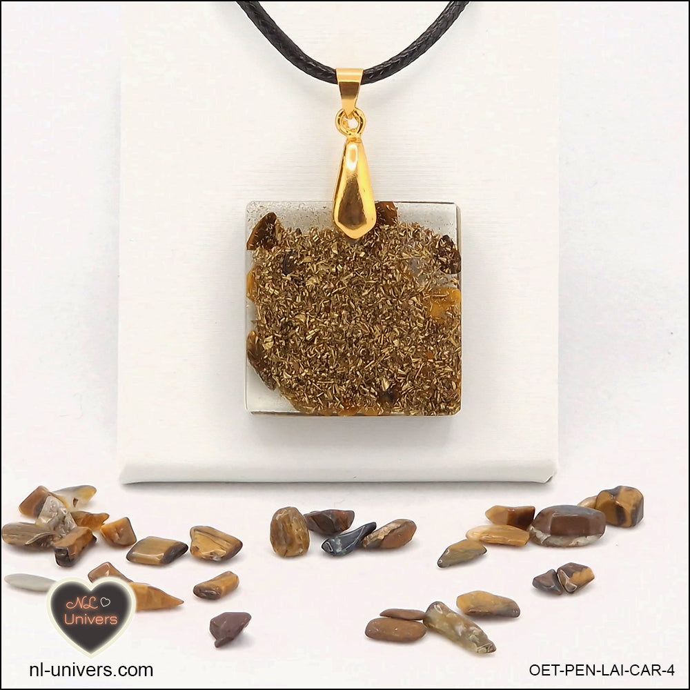 Square Tiger's Eye pendant M.2 in brass orgonite