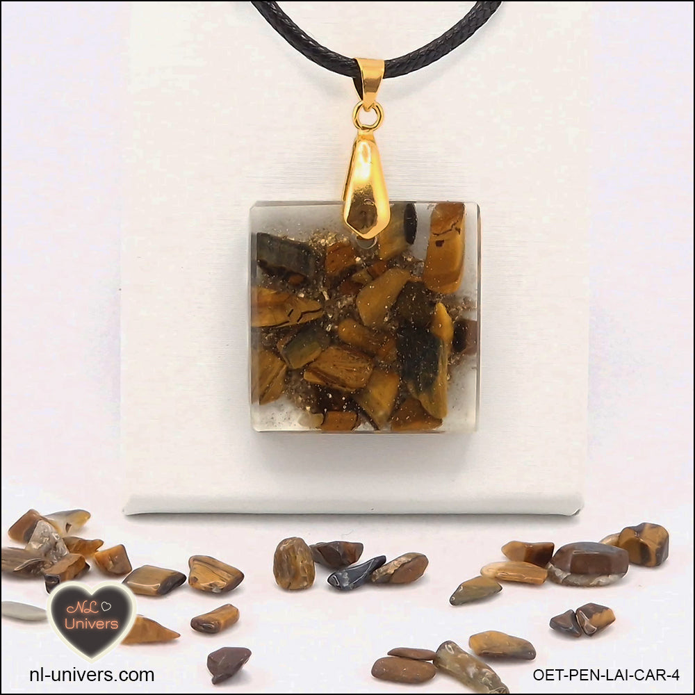 Square Tiger's Eye pendant M.2 in brass orgonite