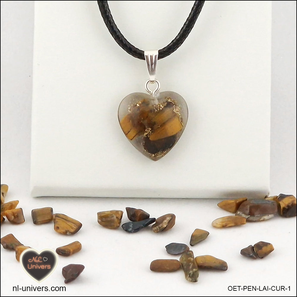 Tiger's Eye heart pendant M.1 in brass orgonite