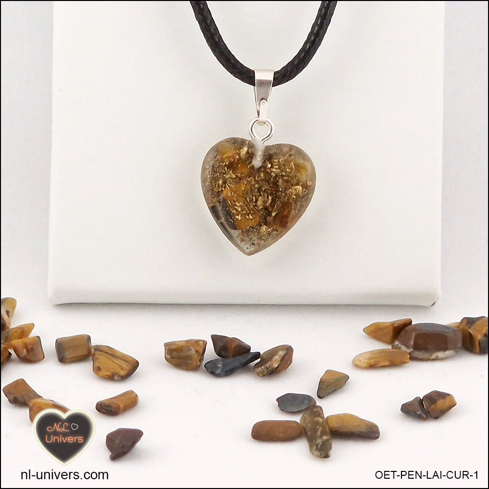 Tiger's Eye heart pendant M.1 in brass orgonite