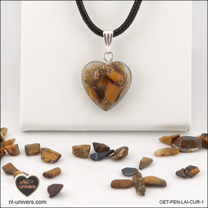 Tiger's Eye heart pendant M.1 in brass orgonite