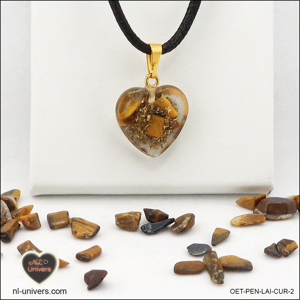 Tiger's Eye heart pendant M.1 in brass orgonite