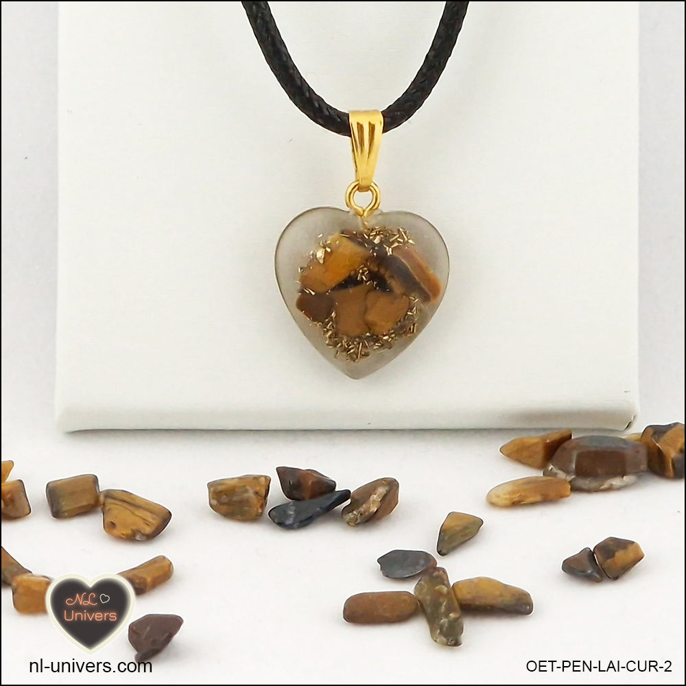 Tiger's Eye heart pendant M.1 in brass orgonite