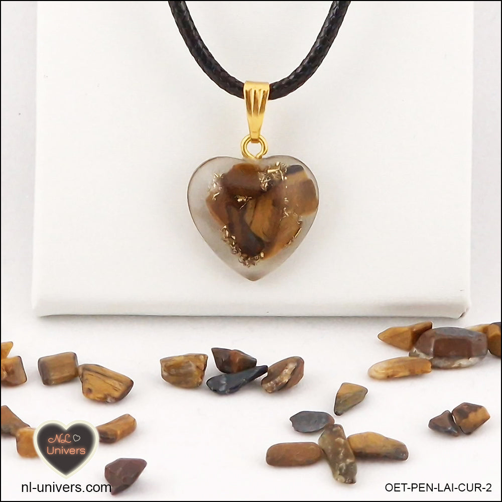 Tiger's Eye heart pendant M.1 in brass orgonite