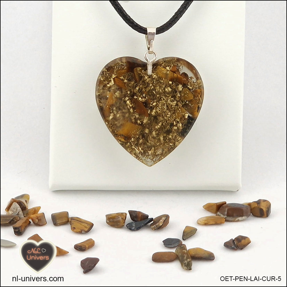 Tiger's Eye heart pendant M.3 in brass orgonite