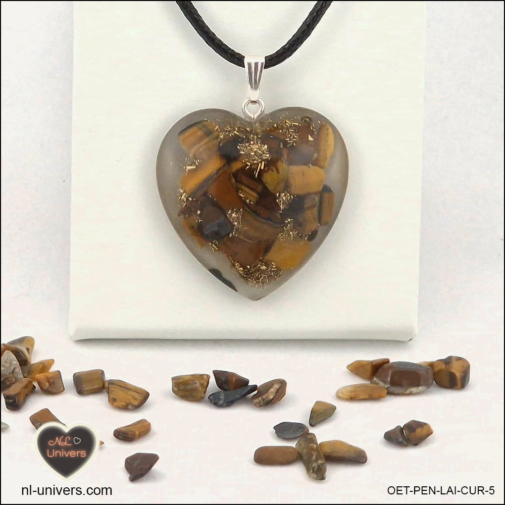 Tiger's Eye heart pendant M.3 in brass orgonite