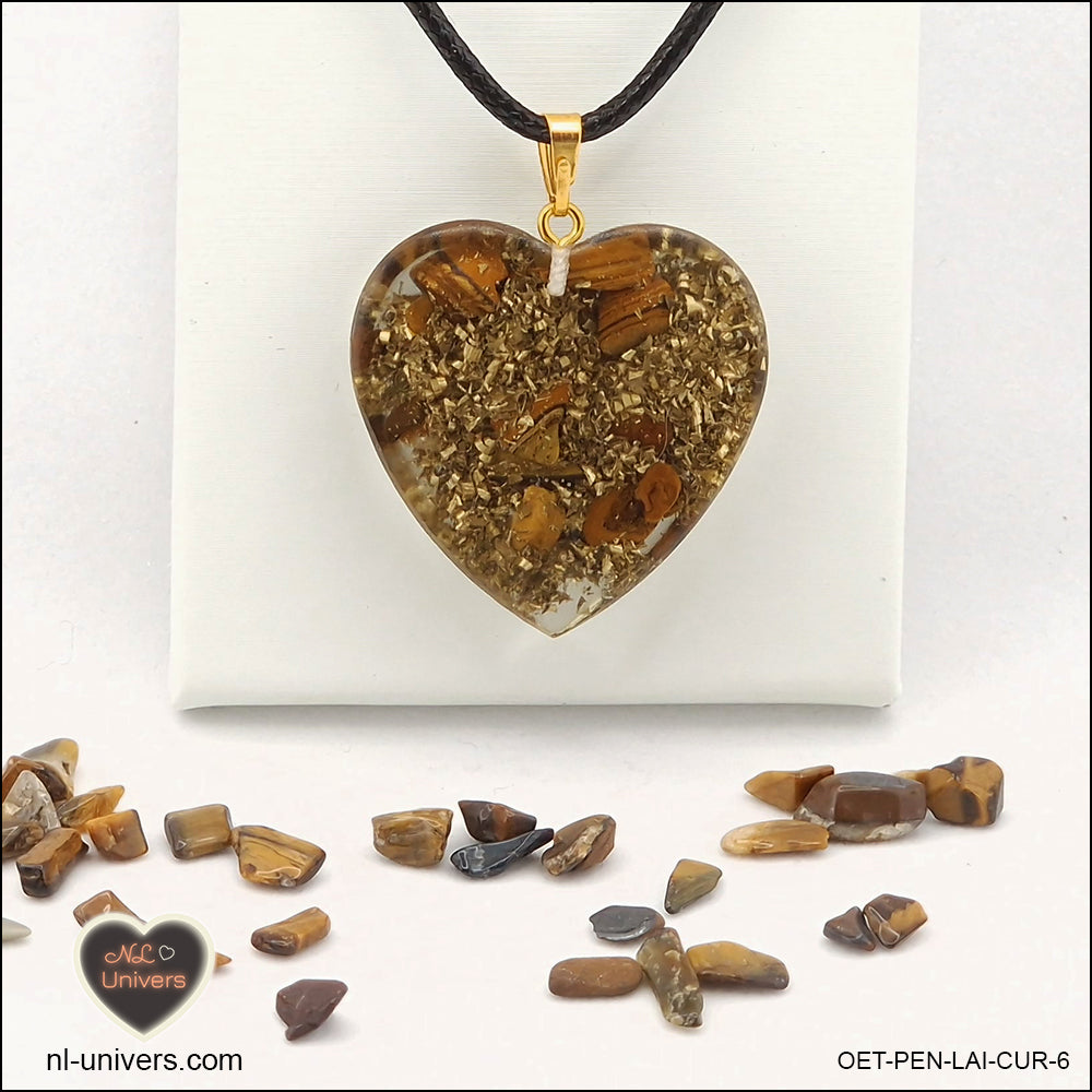 Tiger's Eye heart pendant M.3 in brass orgonite