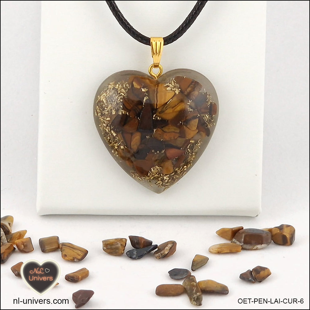 Tiger's Eye heart pendant M.3 in brass orgonite