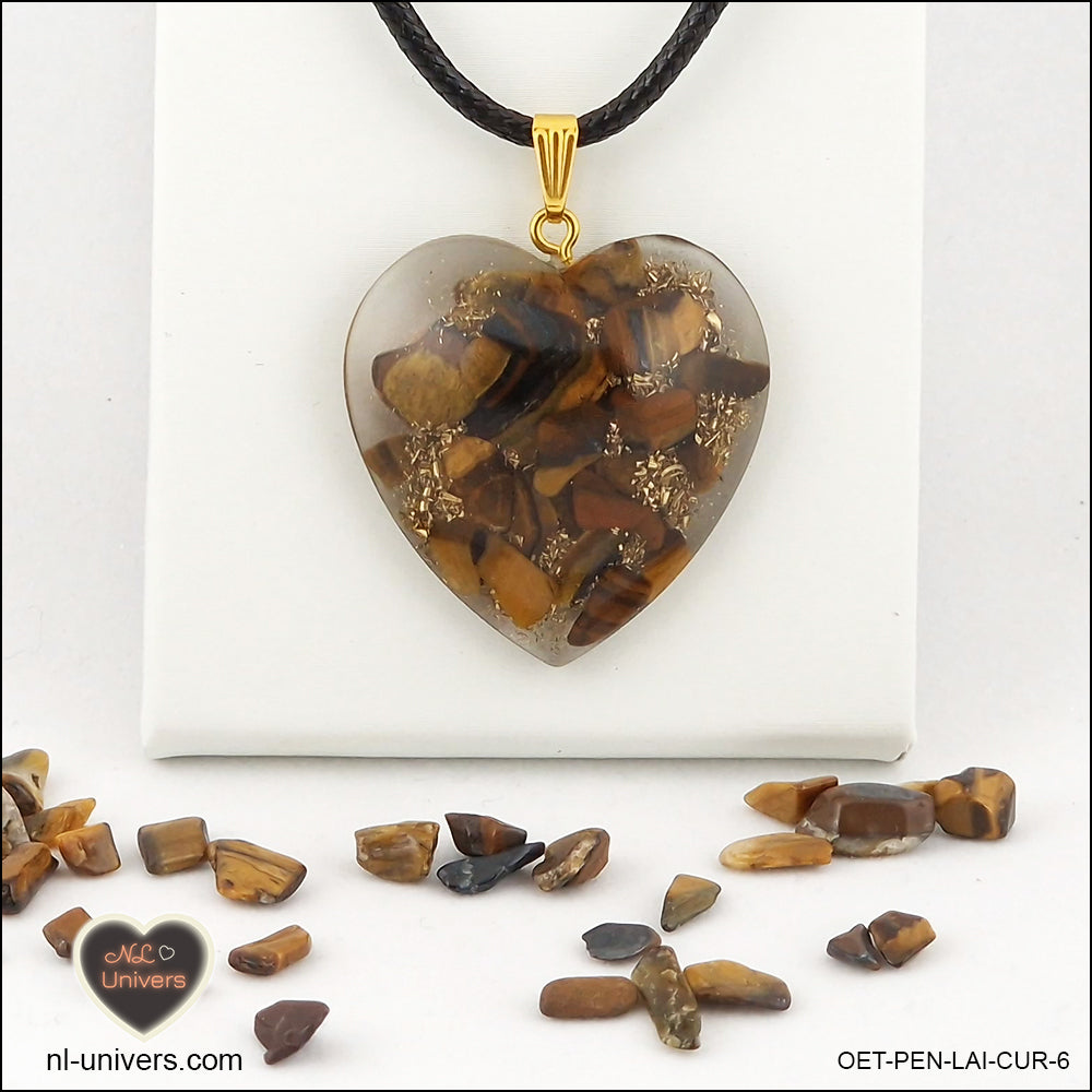 Tiger's Eye heart pendant M.3 in brass orgonite