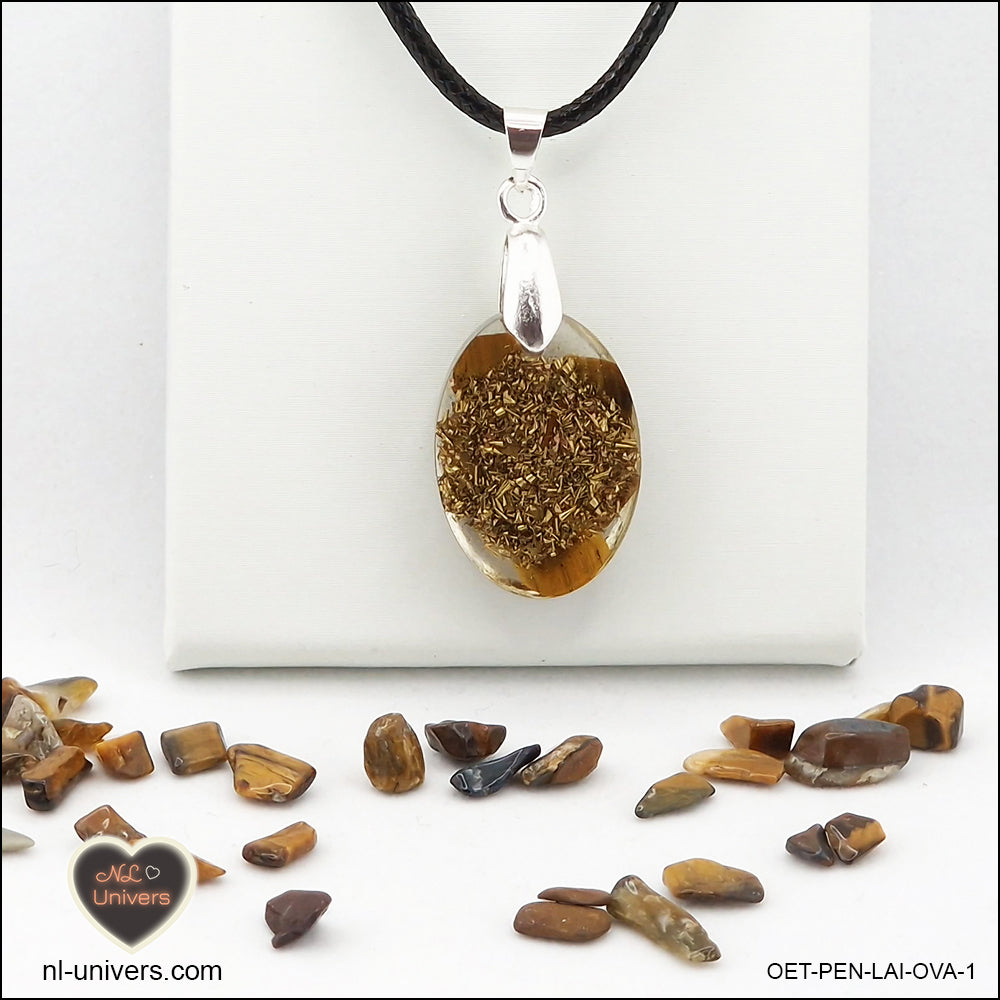 M.1 oval Tiger's Eye pendant in brass orgonite