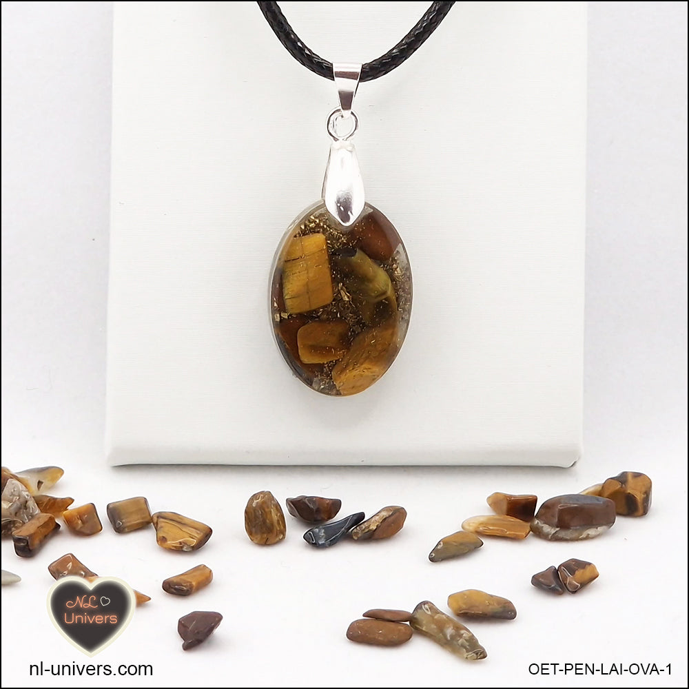 M.1 oval Tiger's Eye pendant in brass orgonite