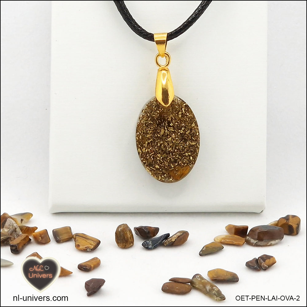 M.1 oval Tiger's Eye pendant in brass orgonite