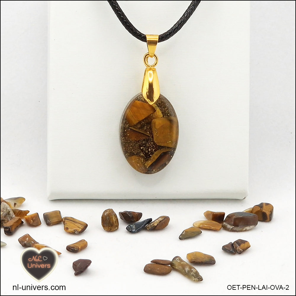 M.1 oval Tiger's Eye pendant in brass orgonite