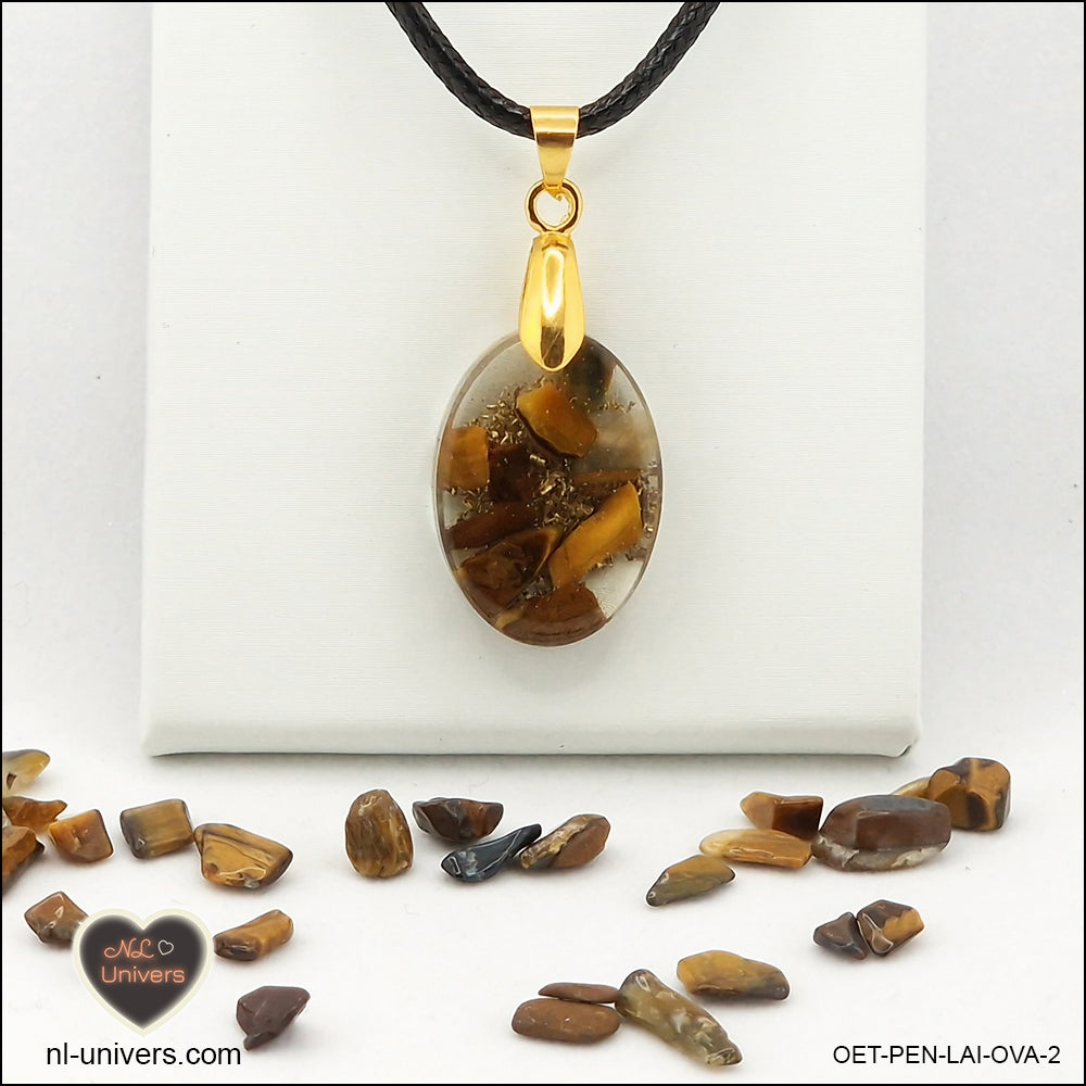 M.1 oval Tiger's Eye pendant in brass orgonite