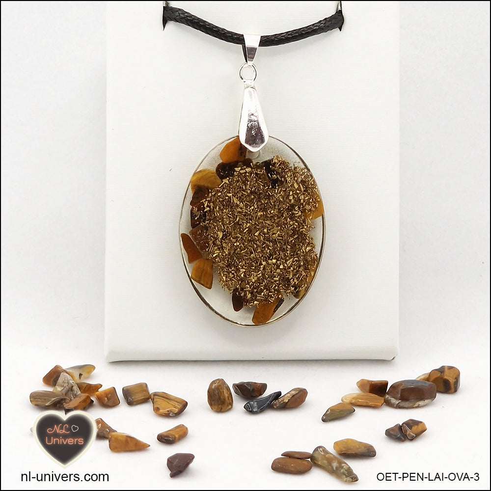 M.2 oval Tiger's Eye pendant in brass orgonite