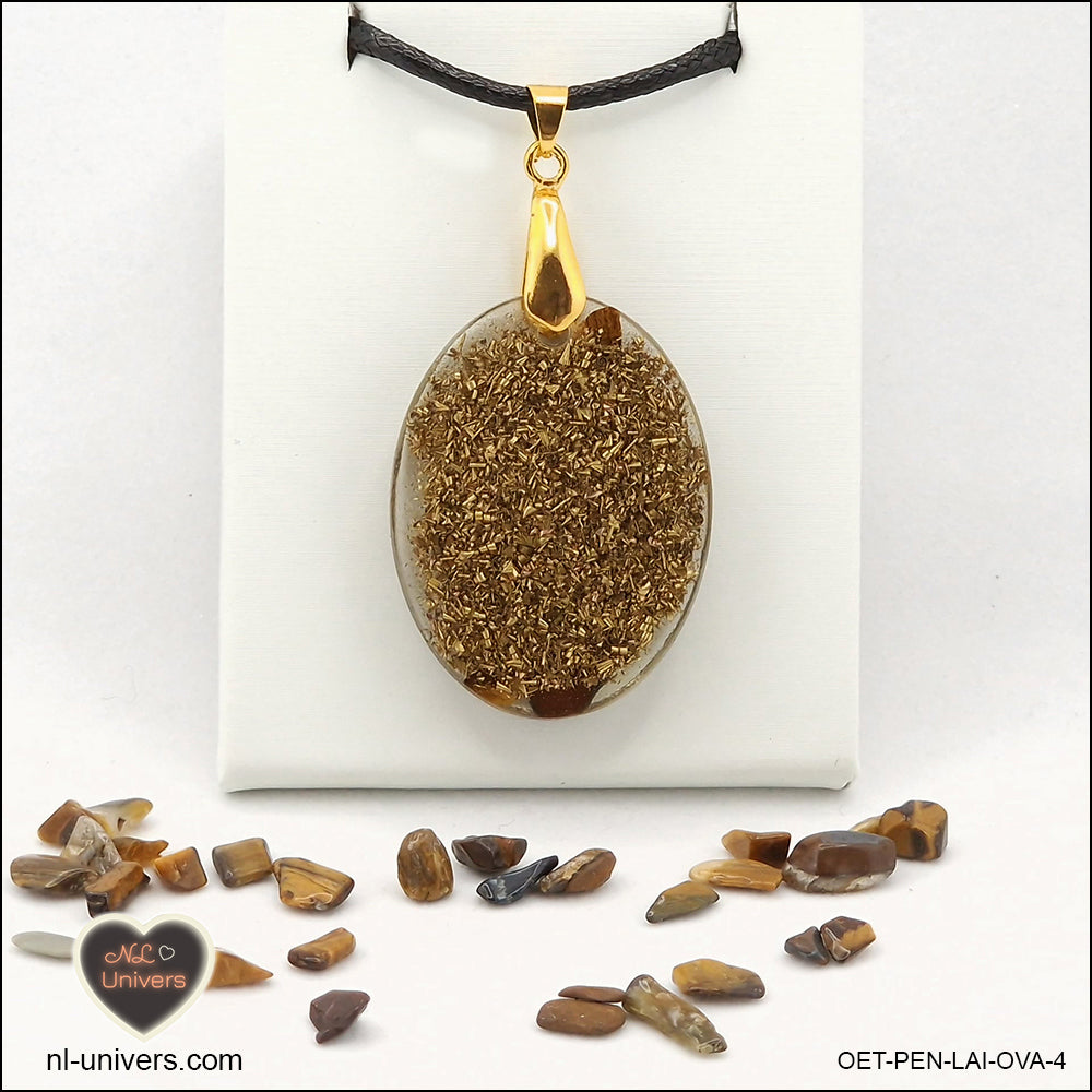 M.2 oval Tiger's Eye pendant in brass orgonite