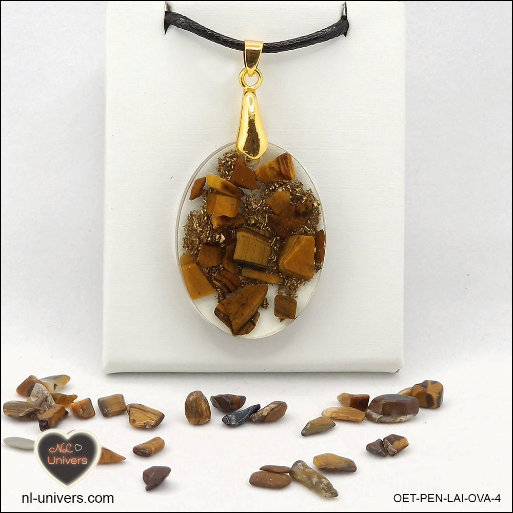 M.2 oval Tiger's Eye pendant in brass orgonite