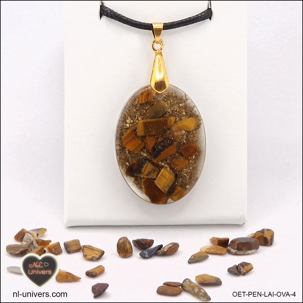 M.2 oval Tiger's Eye pendant in brass orgonite