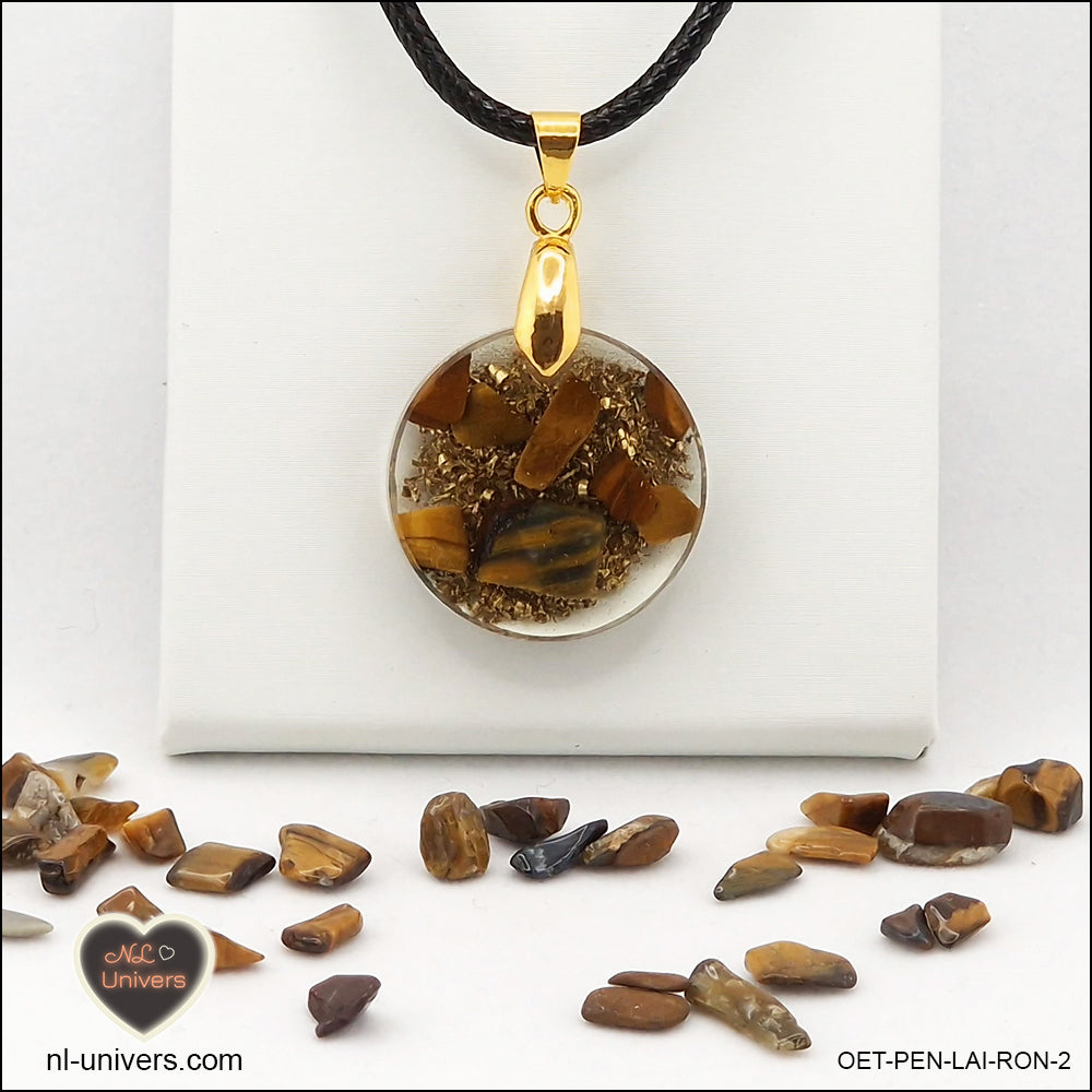 Round Tiger's Eye pendant M.1 in brass orgonite