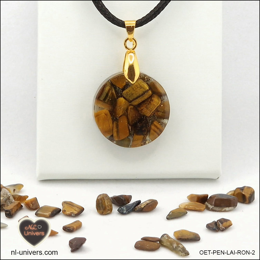 Round Tiger's Eye pendant M.1 in brass orgonite