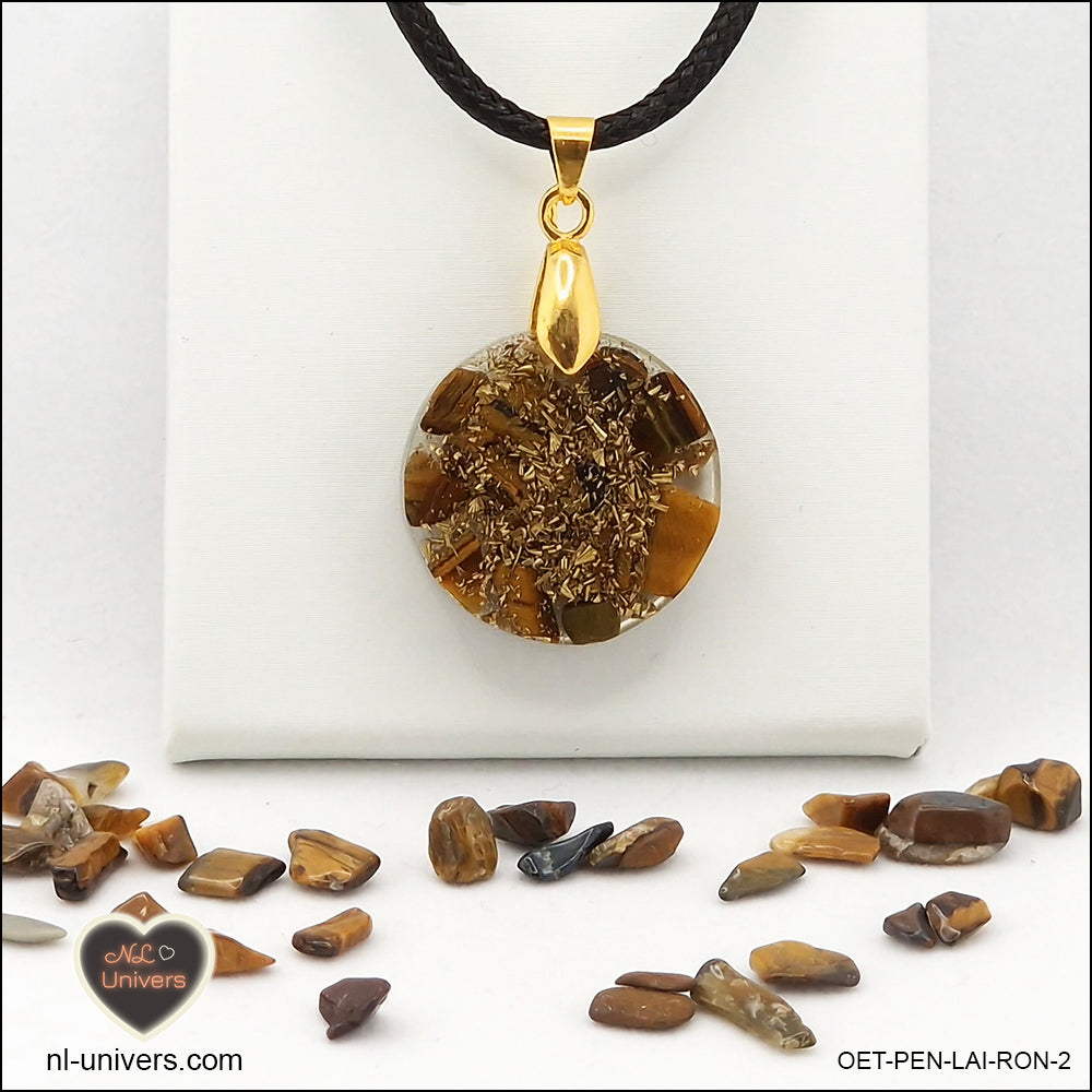 Round Tiger's Eye pendant M.1 in brass orgonite