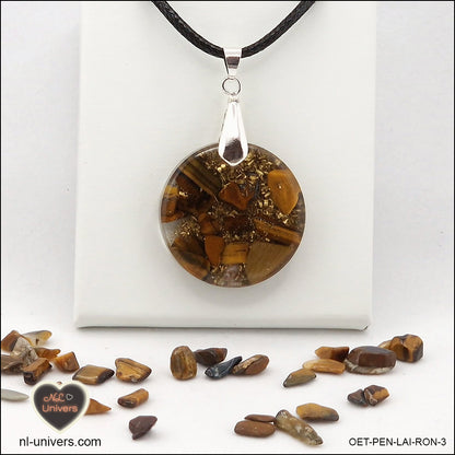 Round Tiger's Eye pendant M.2 in brass orgonite