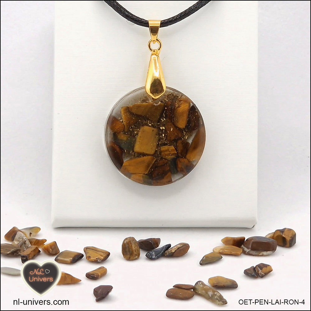 Round Tiger's Eye pendant M.2 in brass orgonite