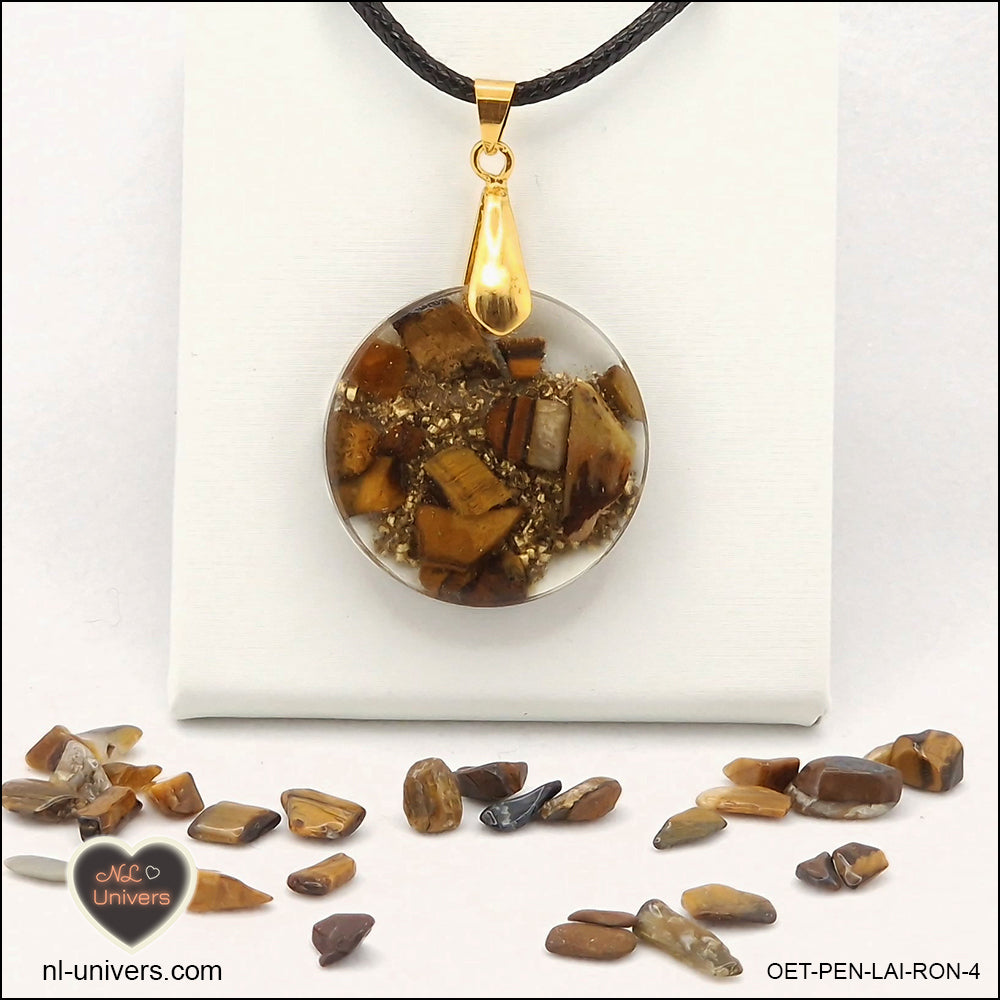 Round Tiger's Eye pendant M.2 in brass orgonite